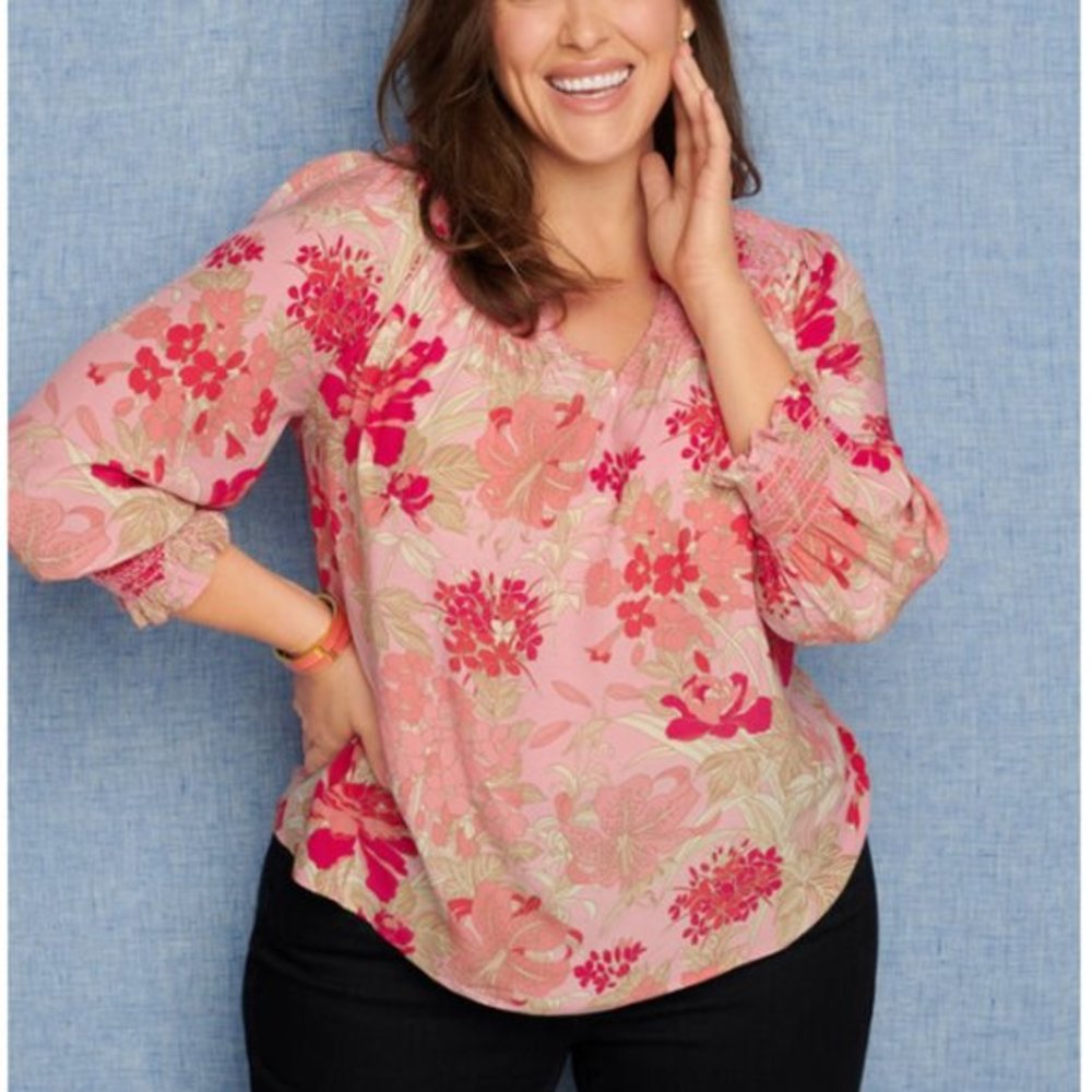 Talbots Pink Floral V-Neck Blouse